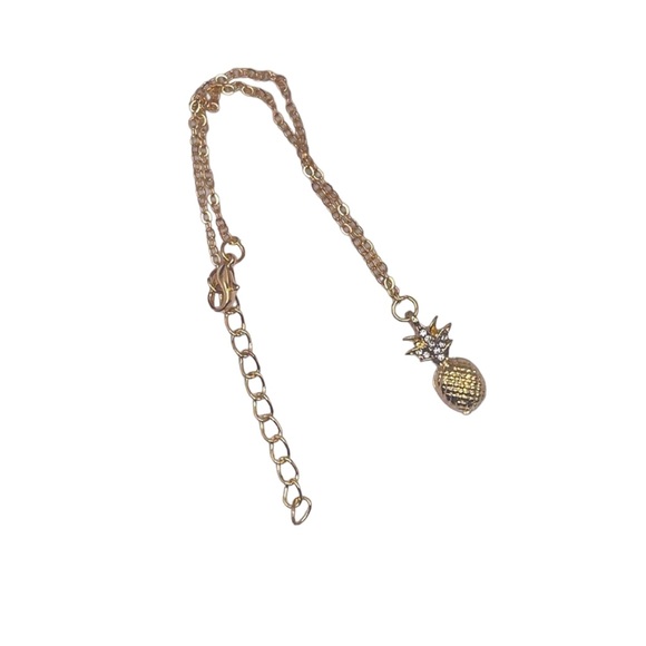 Gold Pineapple Anklet with Rhinestones - Picture 2 of 4